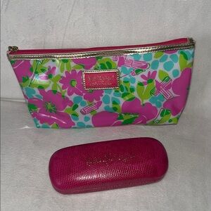Bundle Sunglases Case and Floral Pink and Green Women's Bag